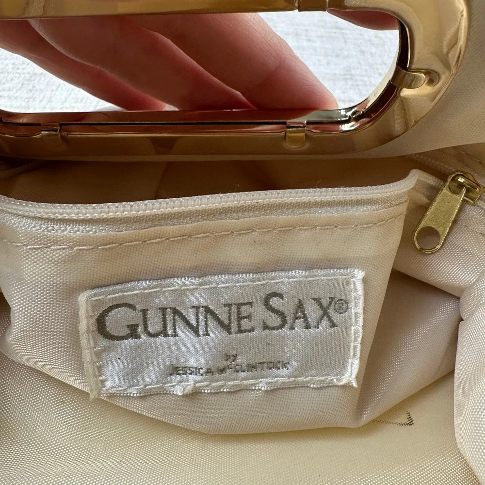 Vintage Gunne Sax Ivory Gold Handle Clutch Purse 90s Y2K Evening Bag